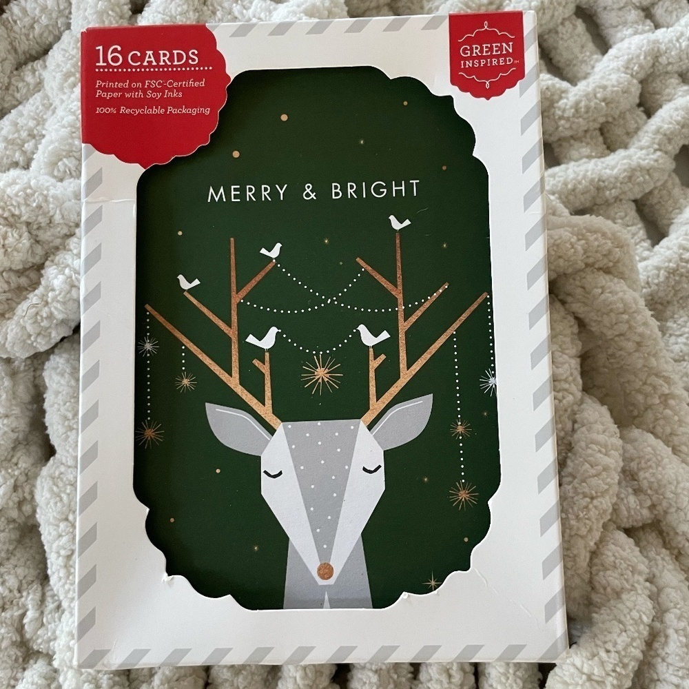 GREEN INSPIRED REINDEER CHRISTMAS GREETING CARDS NEW